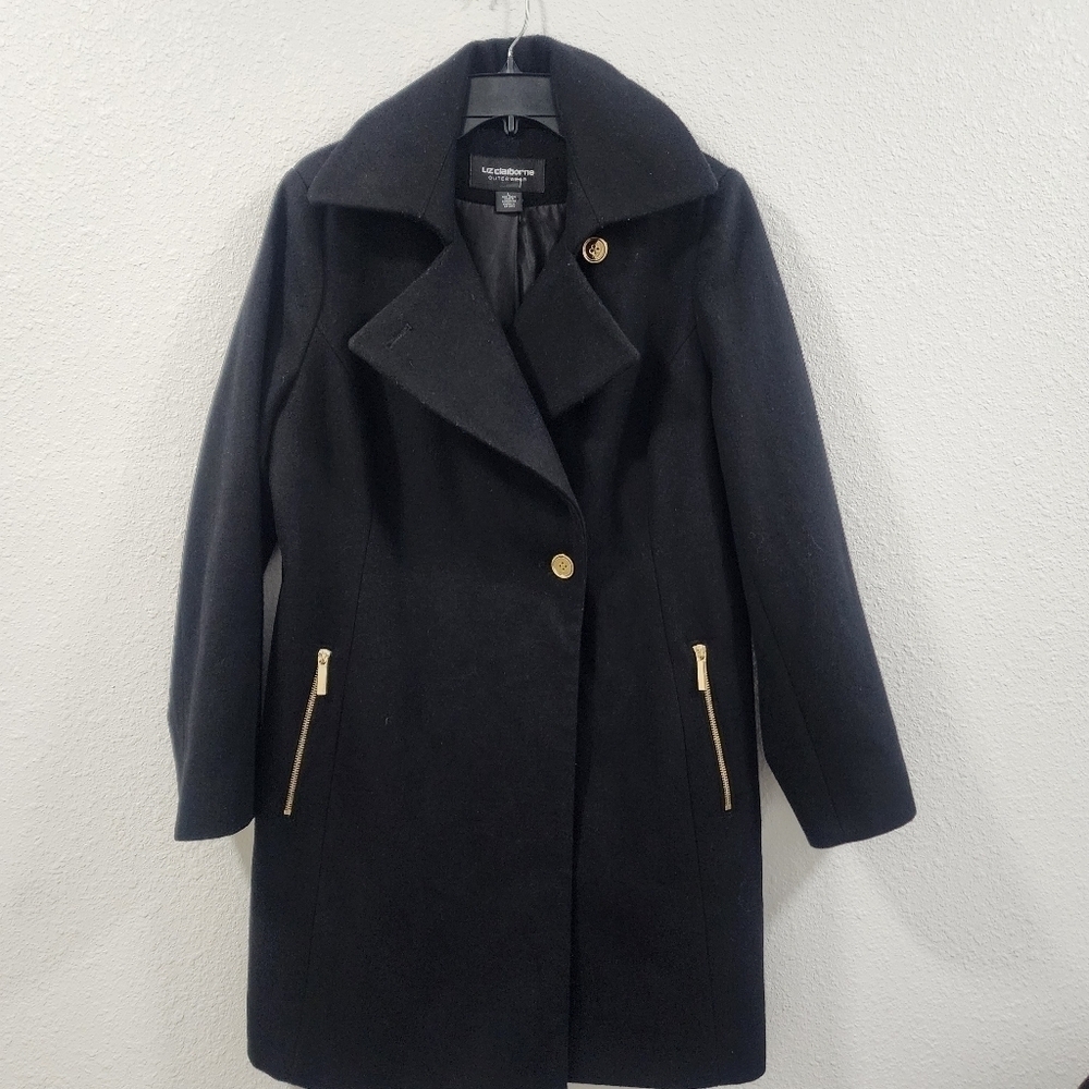 Liz Claiborne Outwear Elegant Black Coat for Womens Size L.